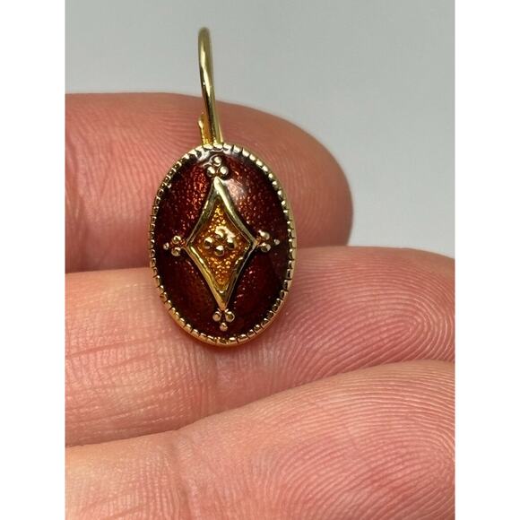 Vintage Napier Amber Enamel Gold Tone Metal Oval Lever Back Earrings - Picture 5 of 5